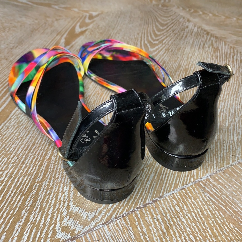 ROBERT CLERGERIE Black Strappy Flat Multi Watercolor Sandals 8.5 - Picture 7 of 11